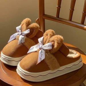 Damskie łapcie zamszowe ocieplane na zimę z grubą podeszwą