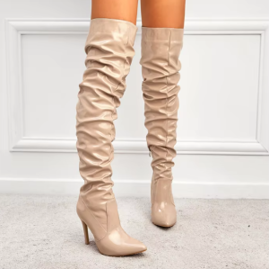 Damskie lakierowane kozaki do kolan na obcasie