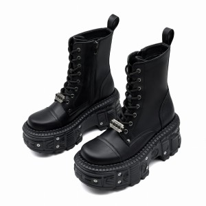 Damskie sznurowane buty punkowe za kostkę w stylu retro 