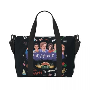 Pojemna Torba Weekendowa 41cm – Motyw Serialowy Friends – Czarna Torba Damska