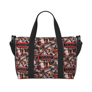 Pojemna Torba Weekendowa 41cm – Motyw Serialowy Friends – Czarna Torba Damska 
