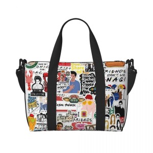 Pojemna Torba Weekendowa 41cm – Motyw Serialowy Friends – Czarna Torba Damska 