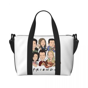 Pojemna Torba Weekendowa 41cm – Motyw Serialowy Friends – Czarna Torba Damska