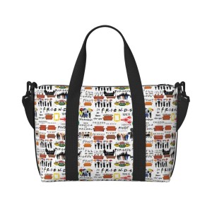 Pojemna Torba Weekendowa 41cm – Motyw Serialowy Friends – Czarna Torba Damska