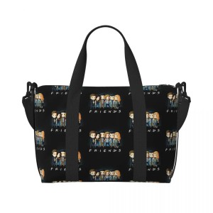 Pojemna Torba Weekendowa 41cm – Motyw Serialowy Friends – Czarna Torba Damska