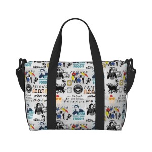 Pojemna Torba Weekendowa 41cm – Motyw Serialowy Friends – Czarna Torba Damska