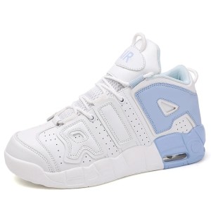 Buty do Koszykówki Młodzieżowe Wysokie Sneakersy z Amortyzacją Air Biało-Błękitne