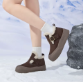 Śniegowce damskie brązowe zamsz krowi na platformie zimowe buty