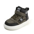 Zielono-czarny wysoki sneaker dziecięcy khaki ze skóry PU na rzep profil boczny