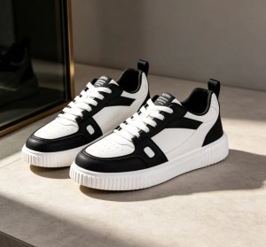Buty Męskie Czarno-Białe Skate Streetwear – Sneakersy na Płaskiej Podeszwie